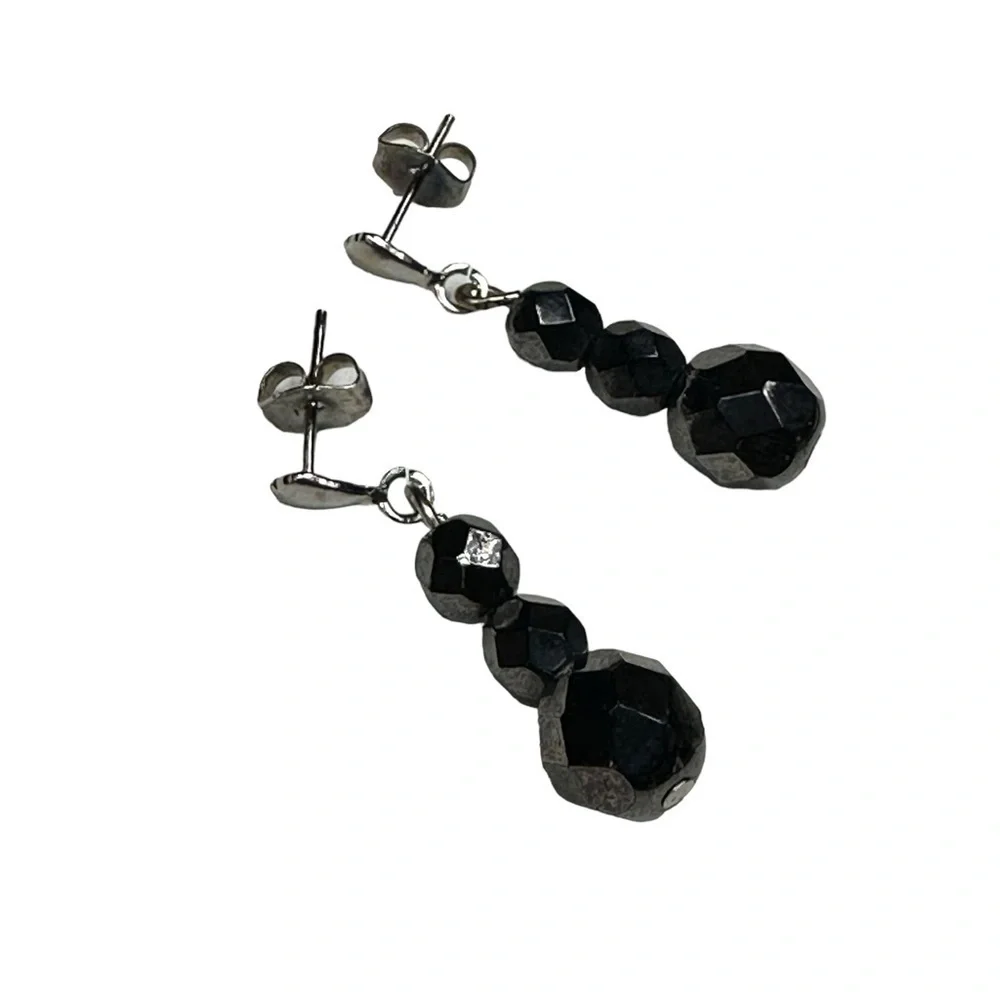 Black Onyx Beaded Crystal Necklace and FREE Earrings